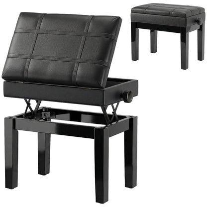 Faux leather adjustable piano bench with storage
