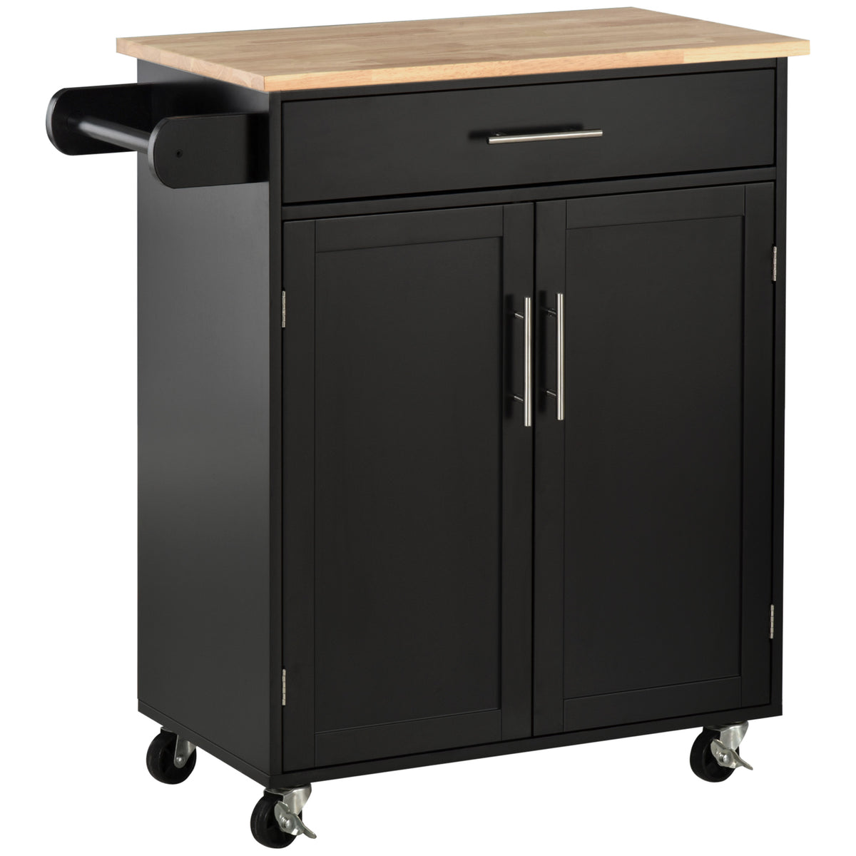 Rolling kitchen island cart with wood top and storage