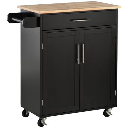 Rolling kitchen island cart with wood top and storage