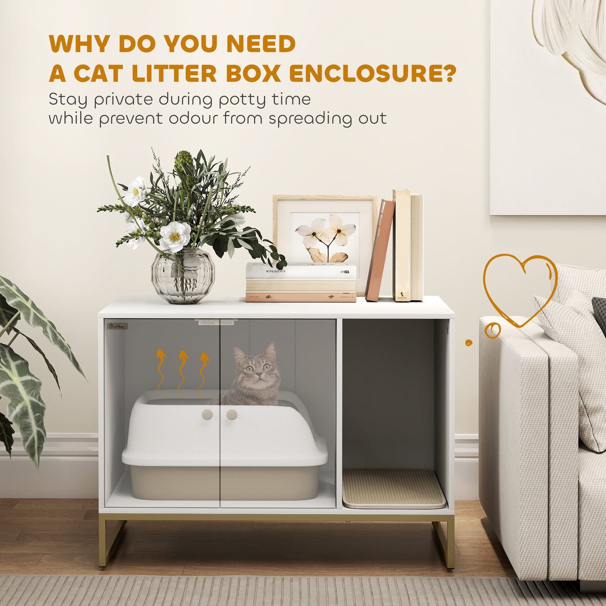 Mueble elegante para ocultar la caja de arena del gato, con patas altas