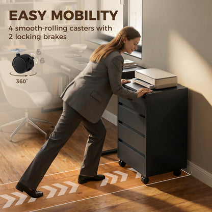 Mobile 4-drawer office filing cabinet