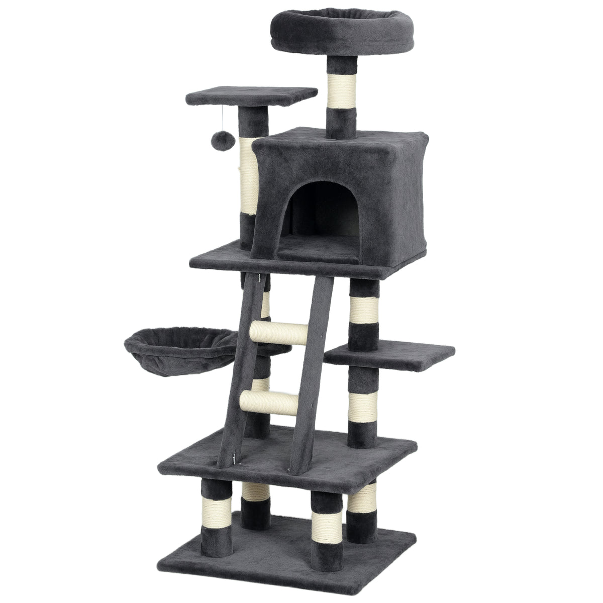 Árbol para gatos de varios niveles de 132 cm — gris