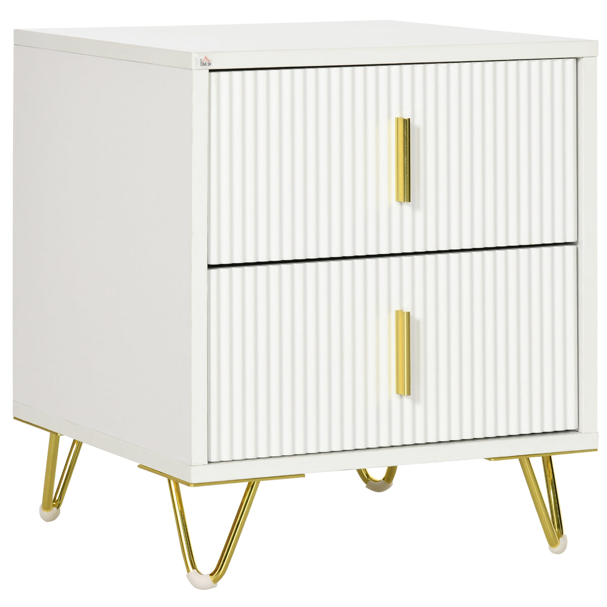 Modern Nightstand 2 Drawers with Golden Metal Legs