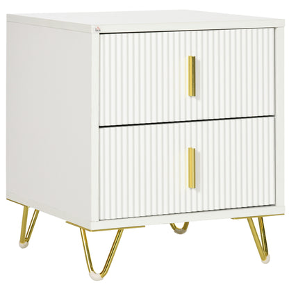 Modern Nightstand 2 Drawers with Golden Metal Legs