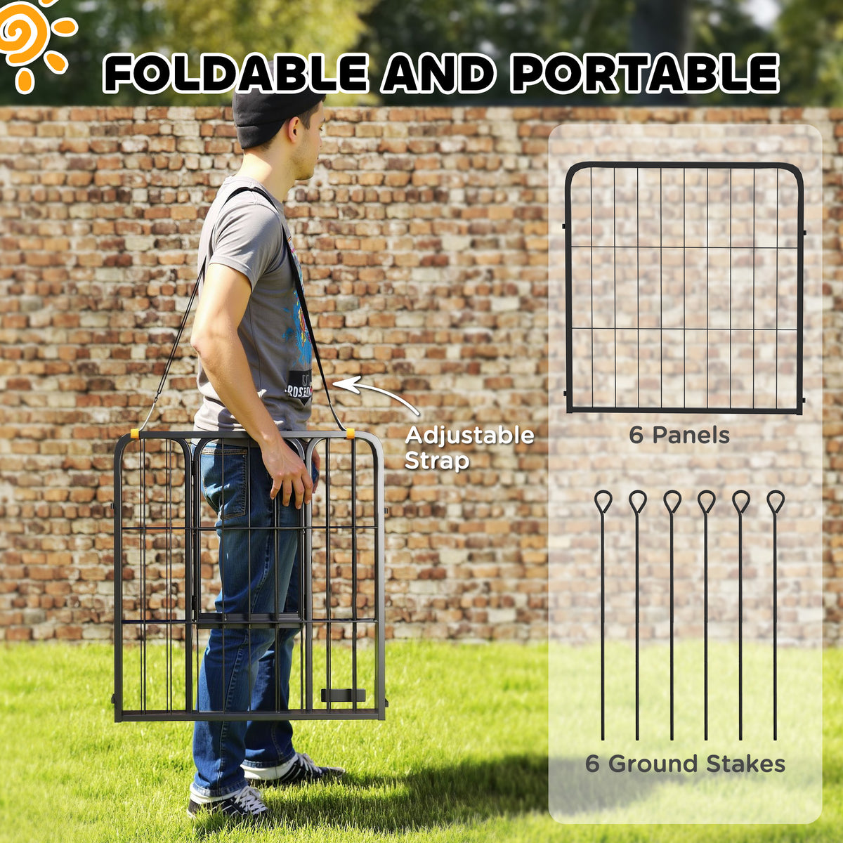 Dog Playpen 6 Panels Steel — portable