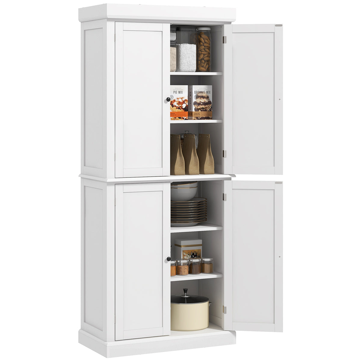 Kitchen Pantry Cabinet 6-Tier 4 Magnetic Doors