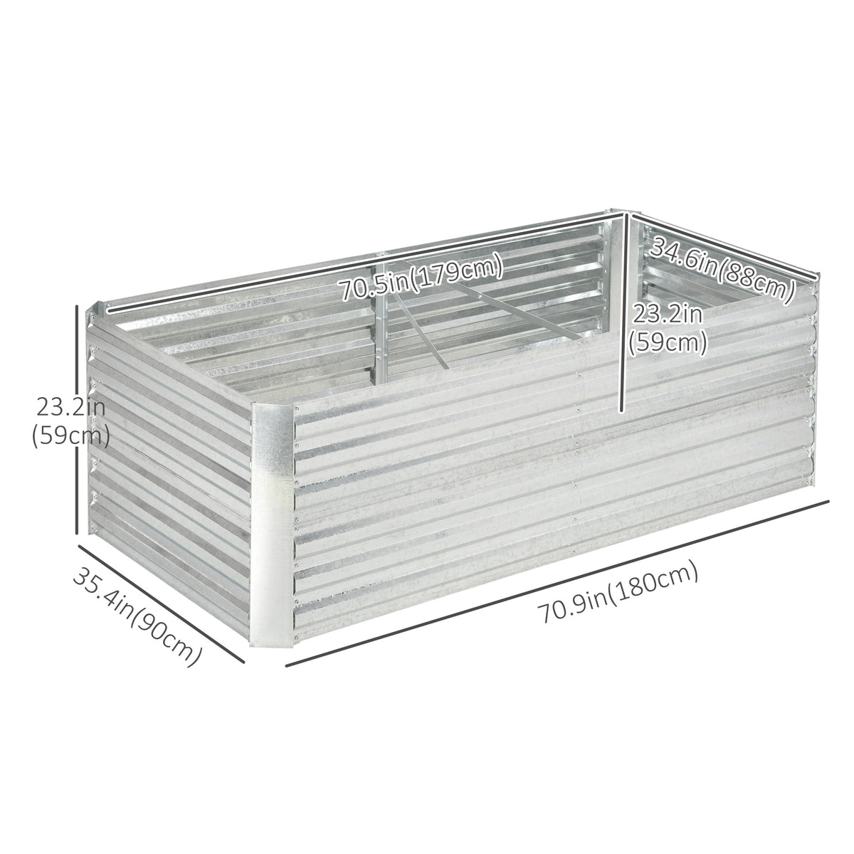 Raised Garden Bed Galvanized Steel with Reinforced Rods 180cm