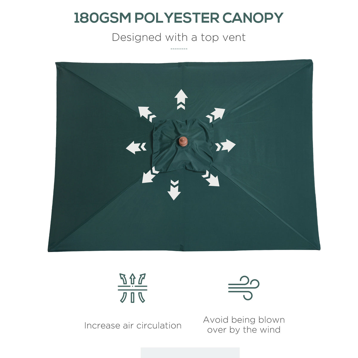 Rectangular Patio Umbrella Tilt 200 x 150 cm
