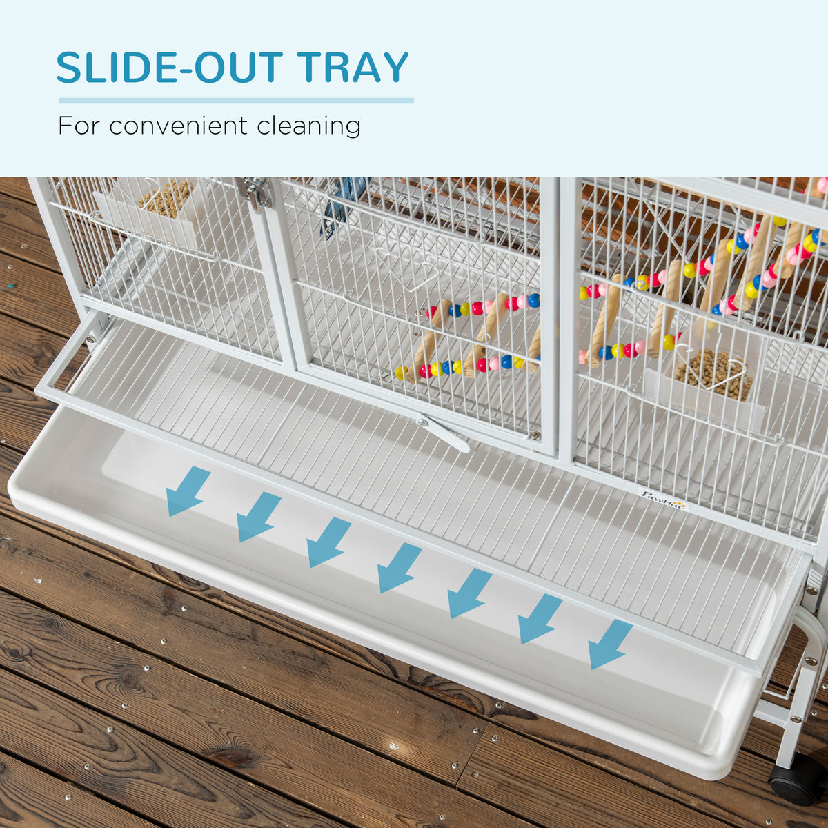 Large bird cage with wheels and accessories