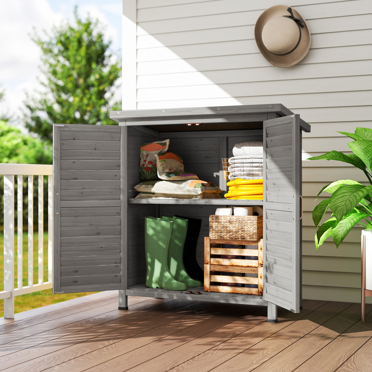 Wooden Garden Storage Shed with 2 Doors and Shelves