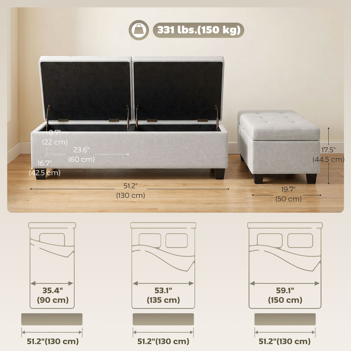 Tufted Storage Bench with Dual Lids