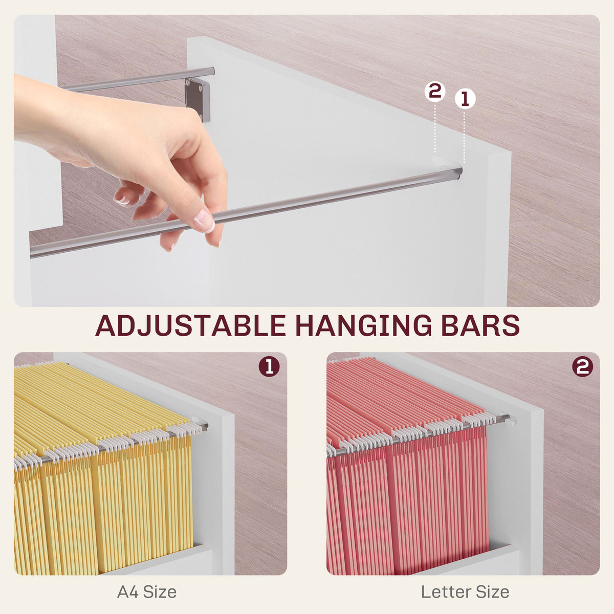 Lockable 2-Drawer Filing Cabinet with Adjustable Hanging Bars