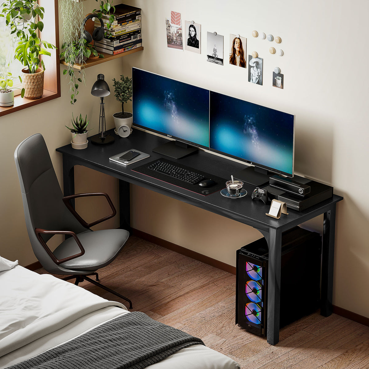 Escritorio para ordenador industrial de 180 cm con superficie de acabado madera