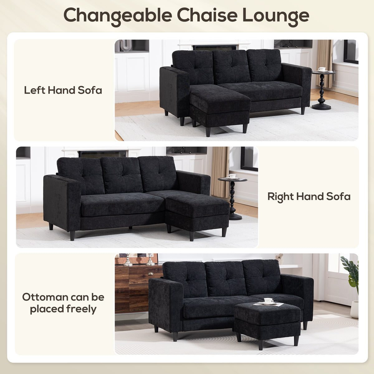 L-Shaped Sectional Sofa with Reversible Chaise