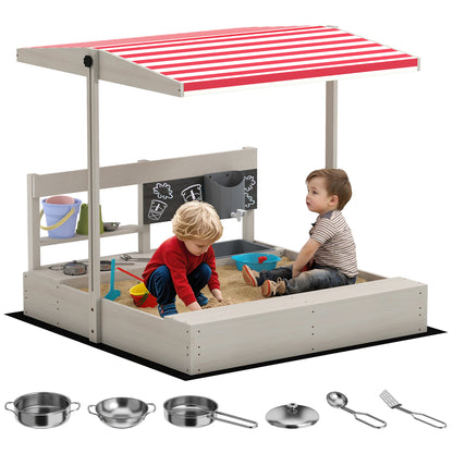 Caja de arena para niños con cocina de madera