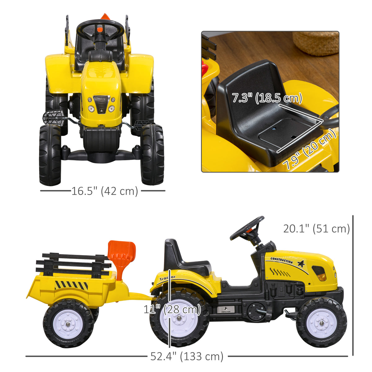 Tractor excavadora para niños con remolque