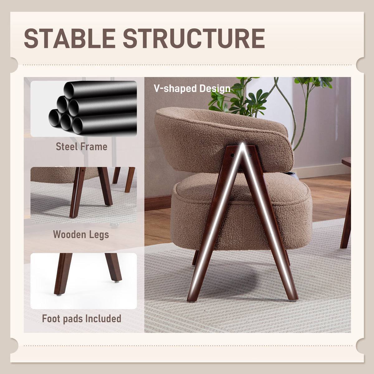 Sillón decorativo de forro sherpa con patas de madera nórdicas