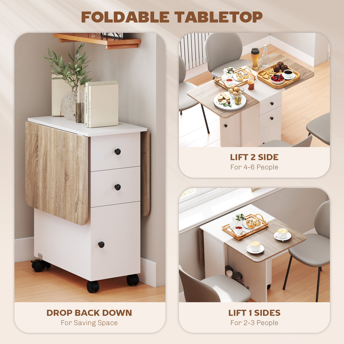 Drop leaf folding dining table with storage — Wheels