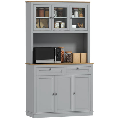 Aparador de cocina con espacio para microondas y puertas de cristal