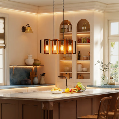 Farmhouse Linear Pendant Light 4 Rotatable Frames