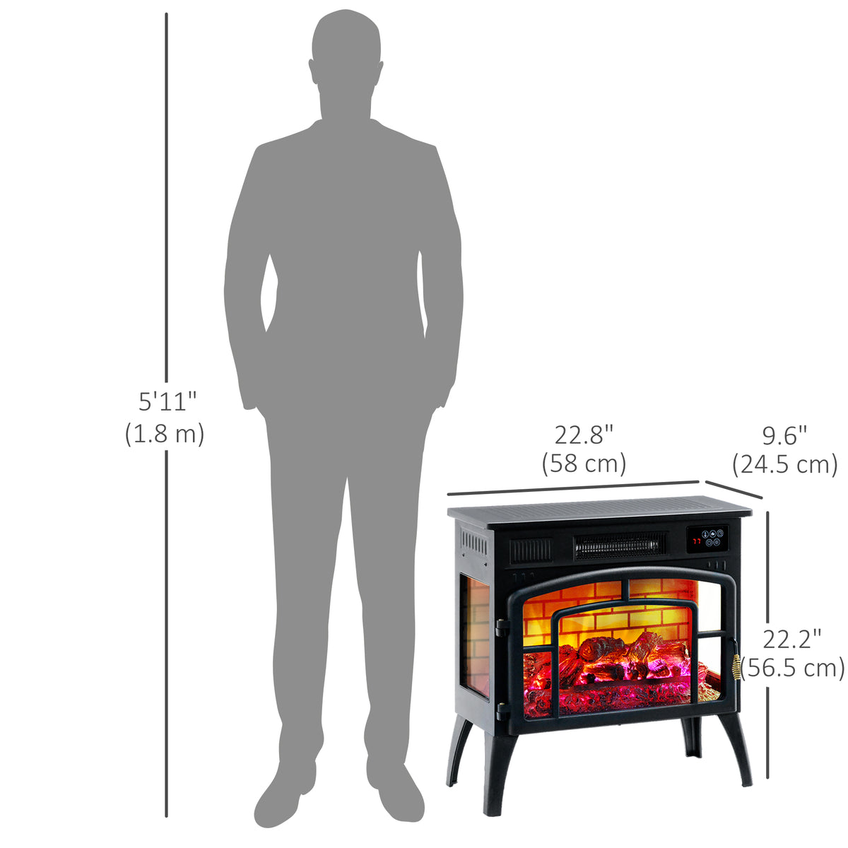 Chimenea eléctrica infrarroja con llamas 3D realistas de 1500 W