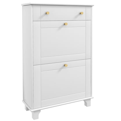 Slim Shoe Cabinet 2 Flip Drawers Adjustable Shelves 8 Pairs
