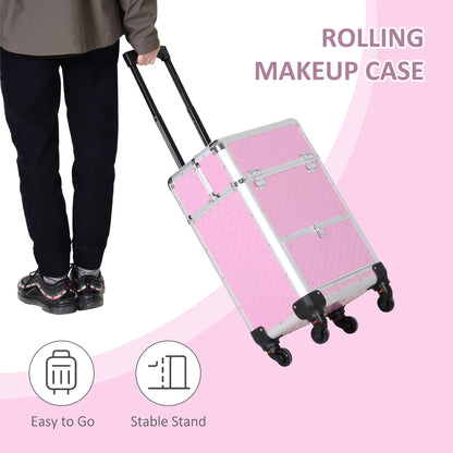 Professional rolling aluminum makeup train case trolley