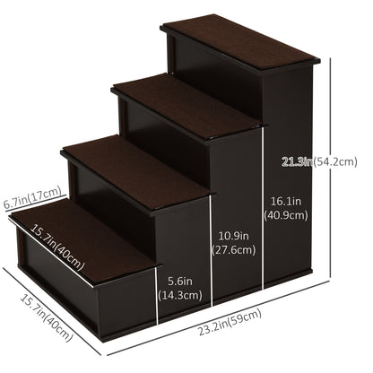Escalera para perros de 4 niveles de madera MDF — café oscuro
