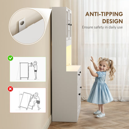 Tall kitchen pantry freestanding storage cabinet with LED light