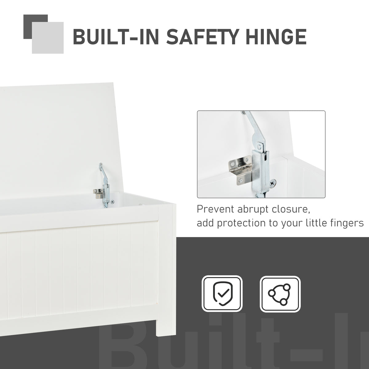 Storage trunk with lid and safety hinges