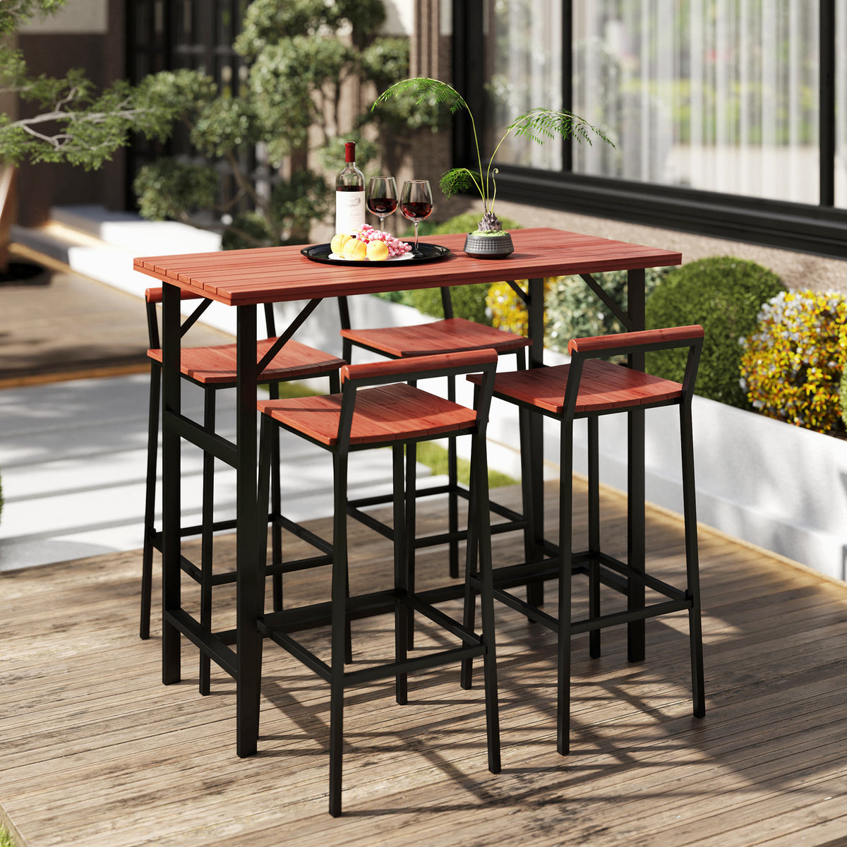 Patio bistro set 5 piece bar height table stools
