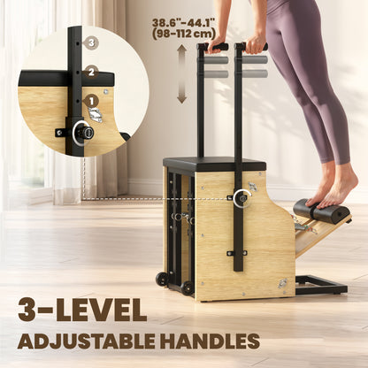 Silla de Pilates de madera con bandas de resistencia