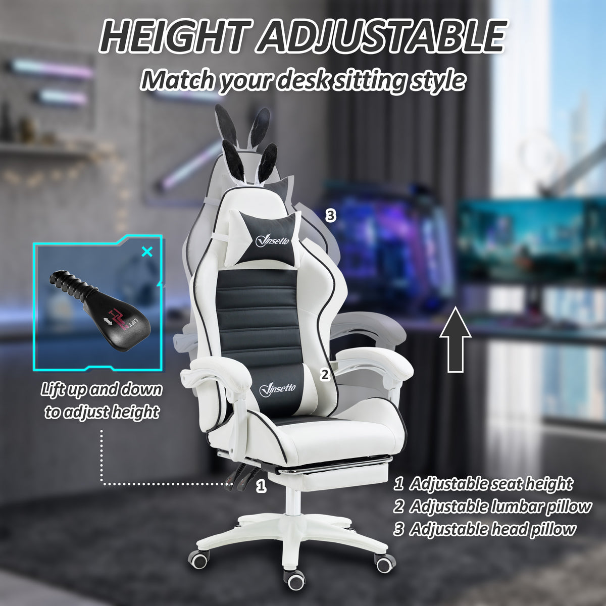 Ergonomic gaming chair with footrest