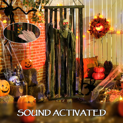 Hanging Animated Skeleton Cage Voice-Activated
