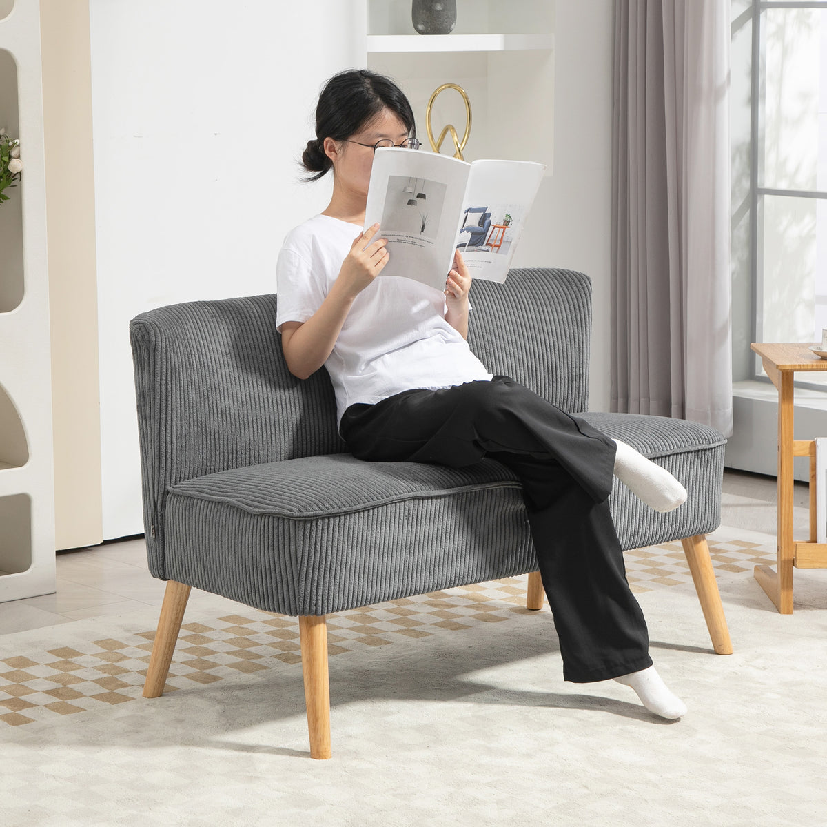 Sofa 2 seater modern upholstered rubber wood legs