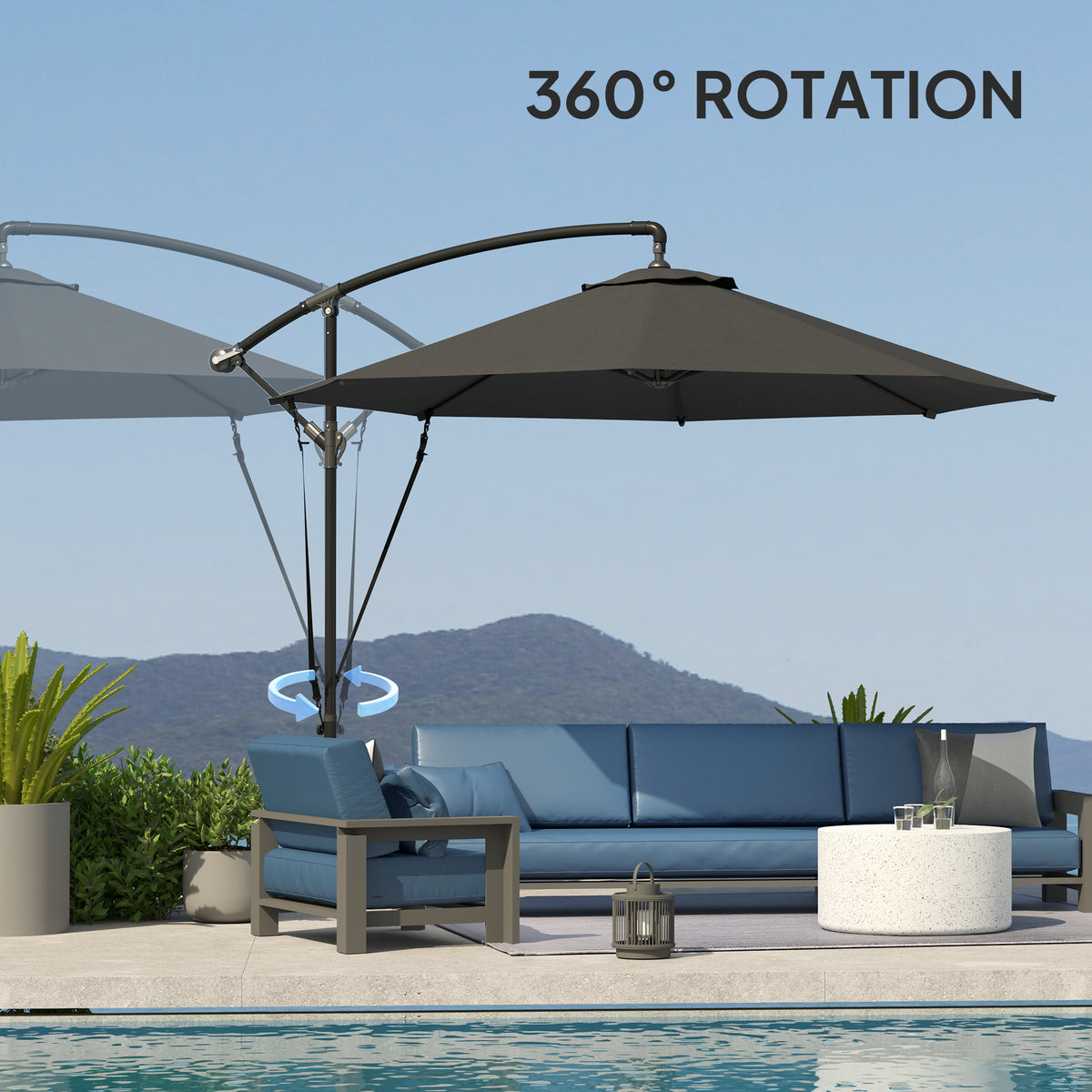 Offset Cantilever Umbrella 360° Rotating with Cross Base
