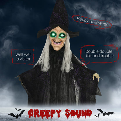 Life-Size Witch 6 ft Light-Up Eyes Halloween Prop — Black