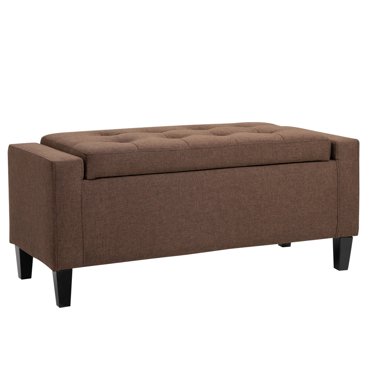 Tufted Linen Storage Ottoman Bench