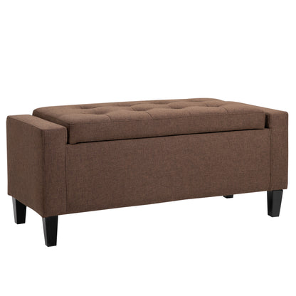 Tufted Linen Storage Ottoman Bench