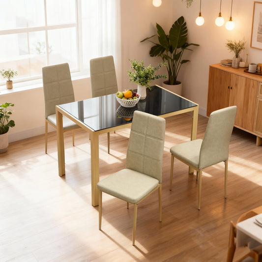 5-Piece Tempered Glass Dining Set Metal Frame