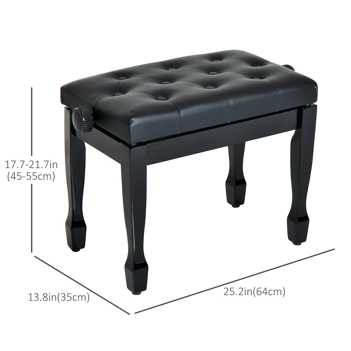 Adjustable Height Piano Bench with Padded Cushion