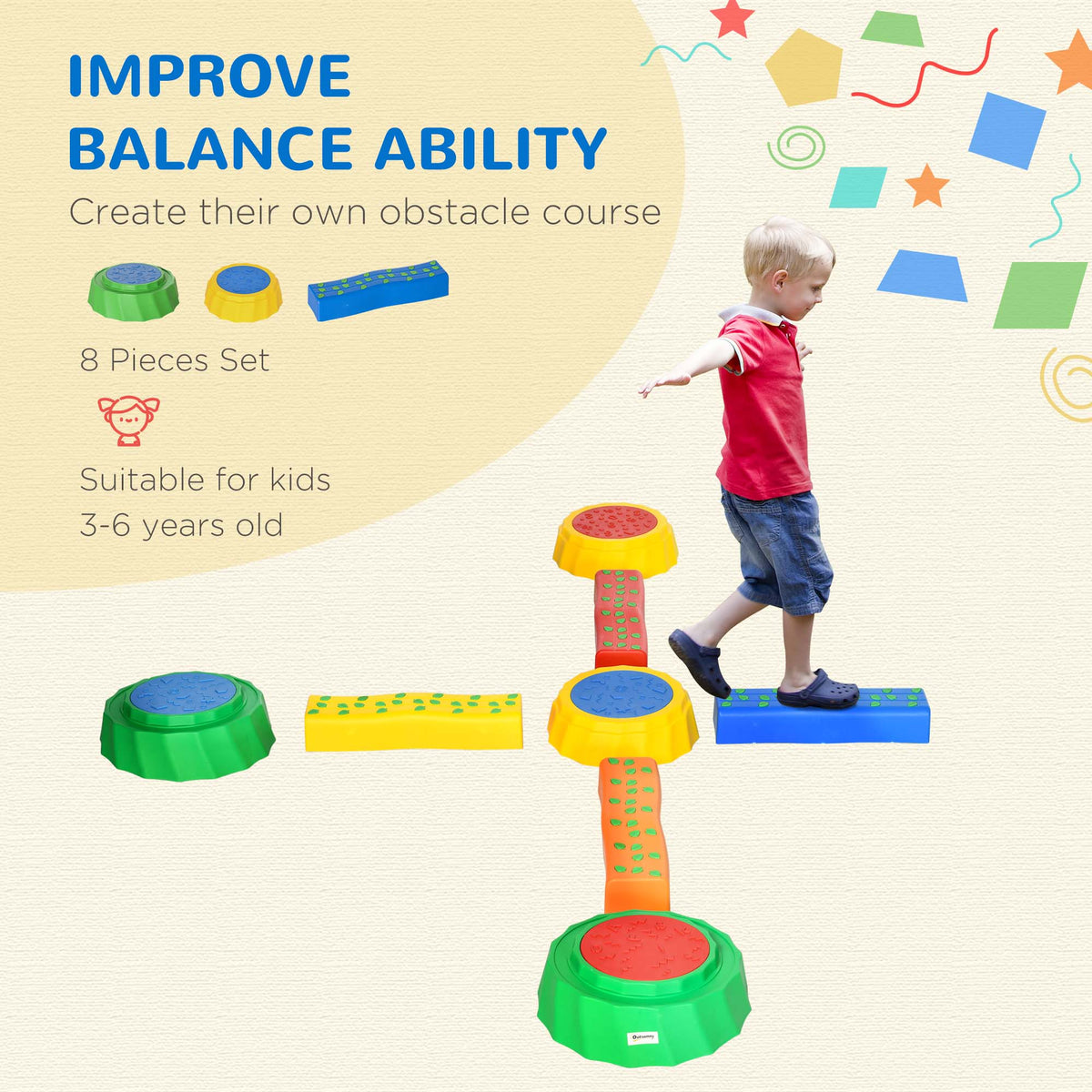 Balance Beam and Sensory Stepping Stones Set 8-Piece