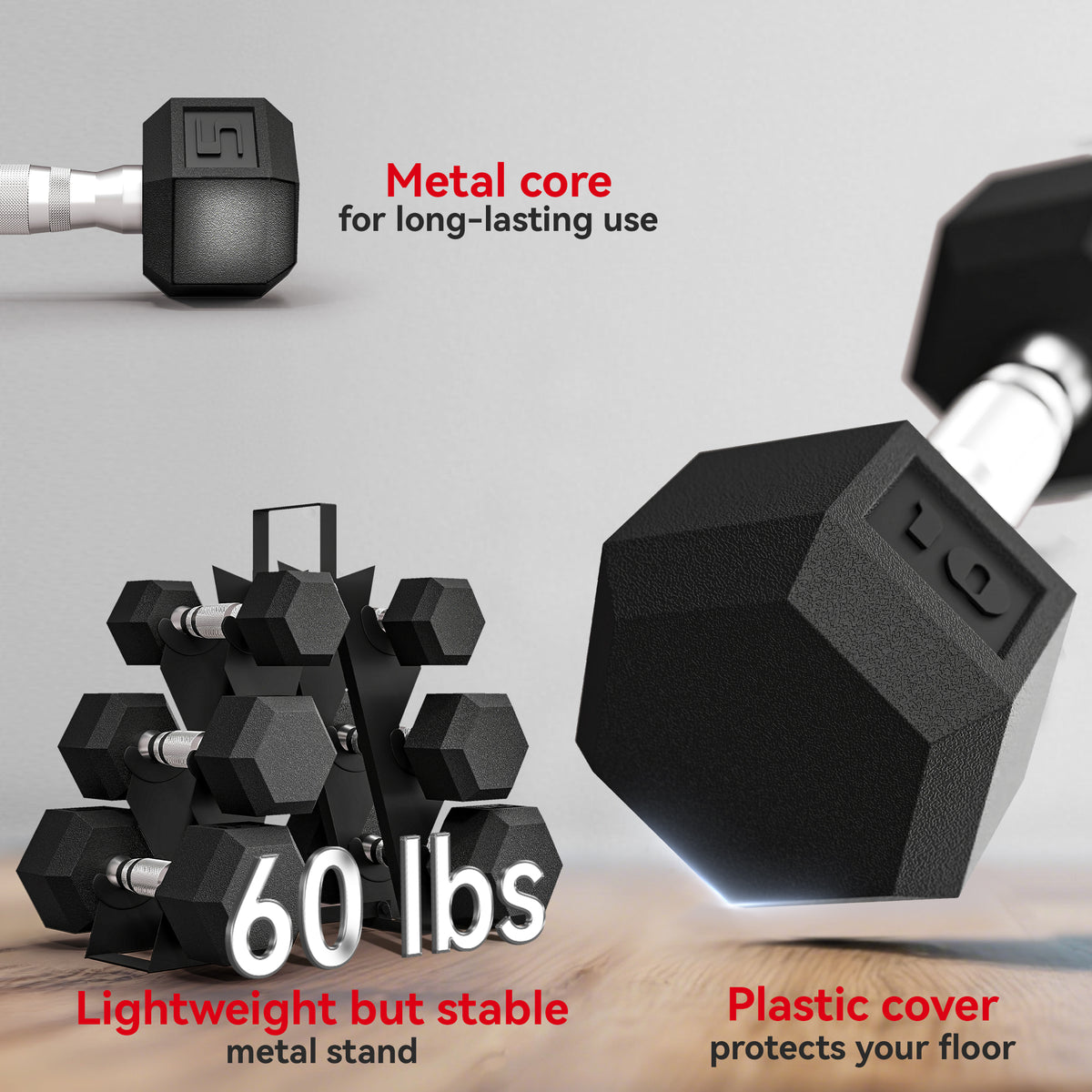 Hex Dumbbell Set with Metal Rack
