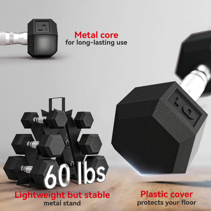 Hex Dumbbell Set with Metal Rack