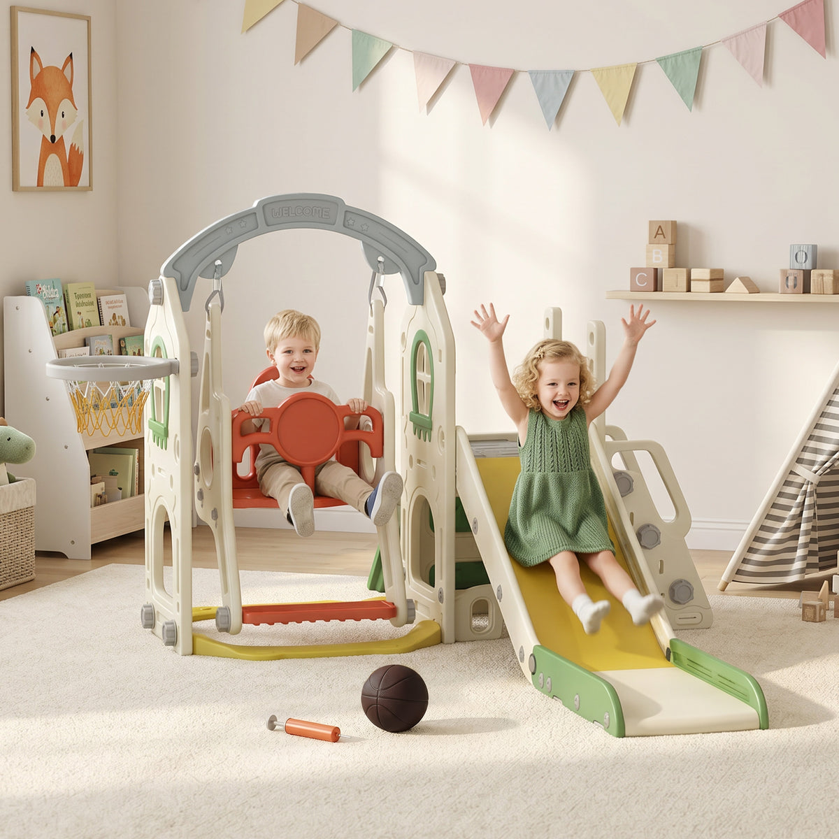 6-in-1 Toddler Slide and Swing Set