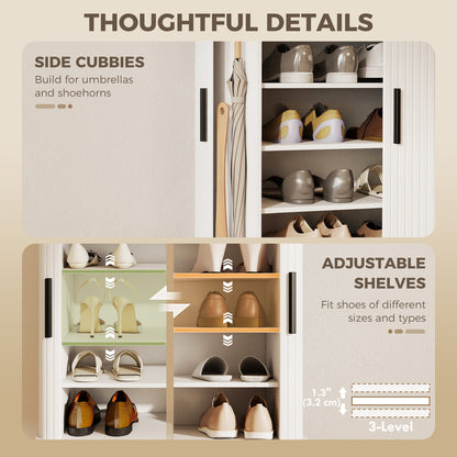 Shoe storage cabinet with tambour doors and adjustable shelves
