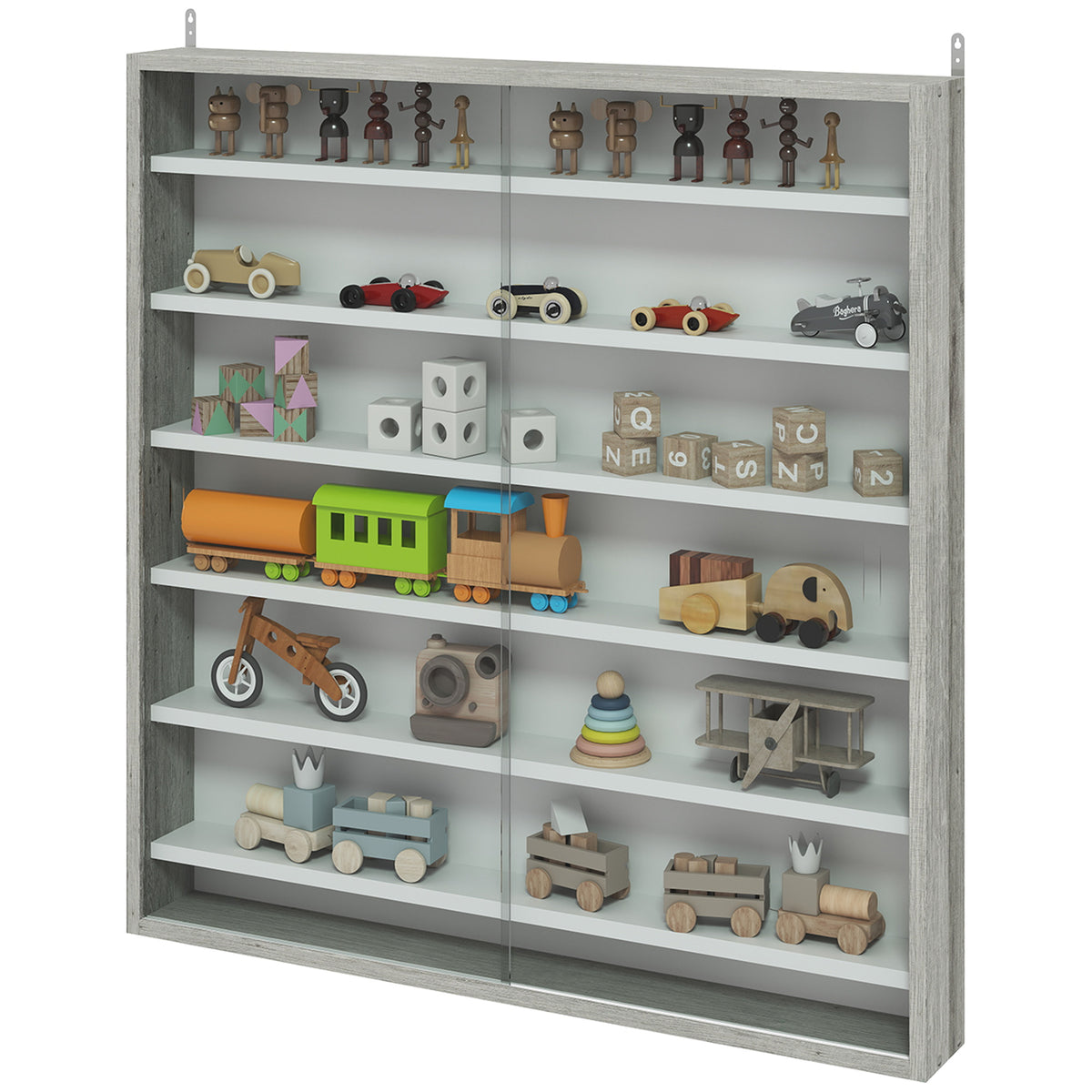 7-Tier Wall Display Cabinet with Glass Doors