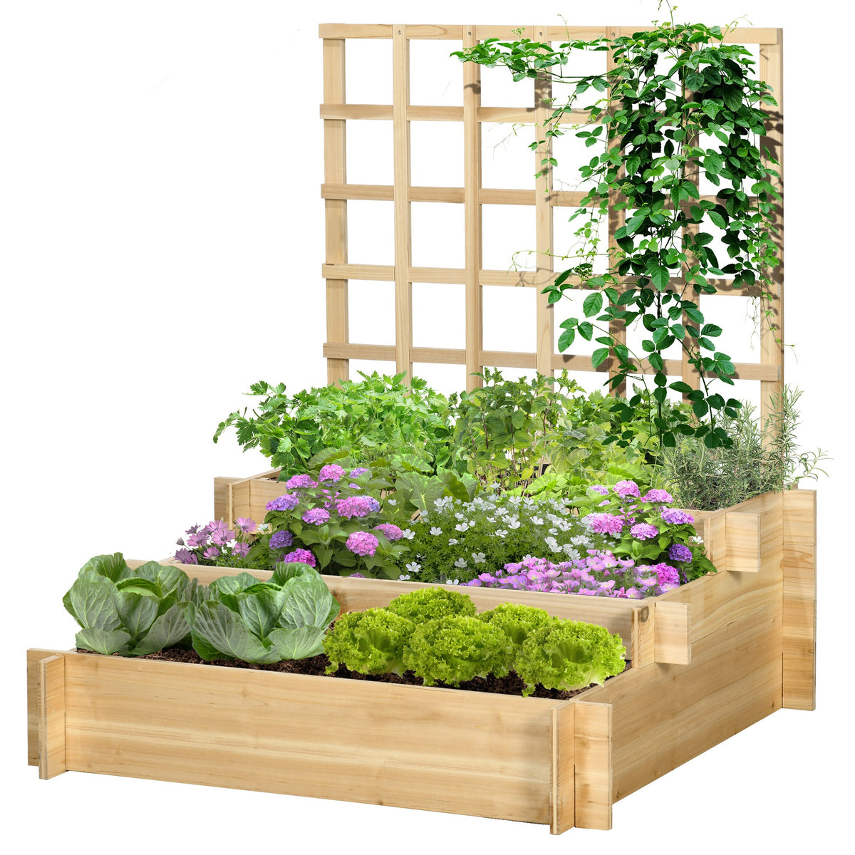 Jardinera elevada de 3 niveles con celosía