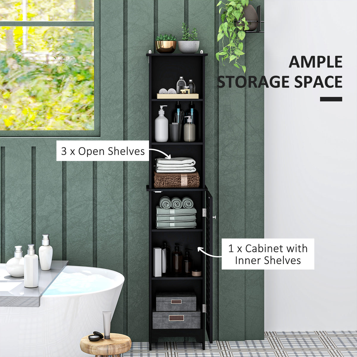 Mueble columna de almacenamiento estrecho para baño
