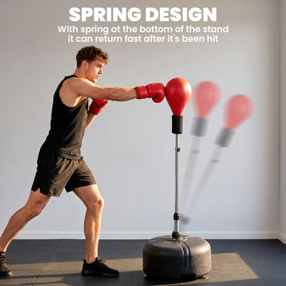 Saco de boxeo con soporte ajustable y guantes